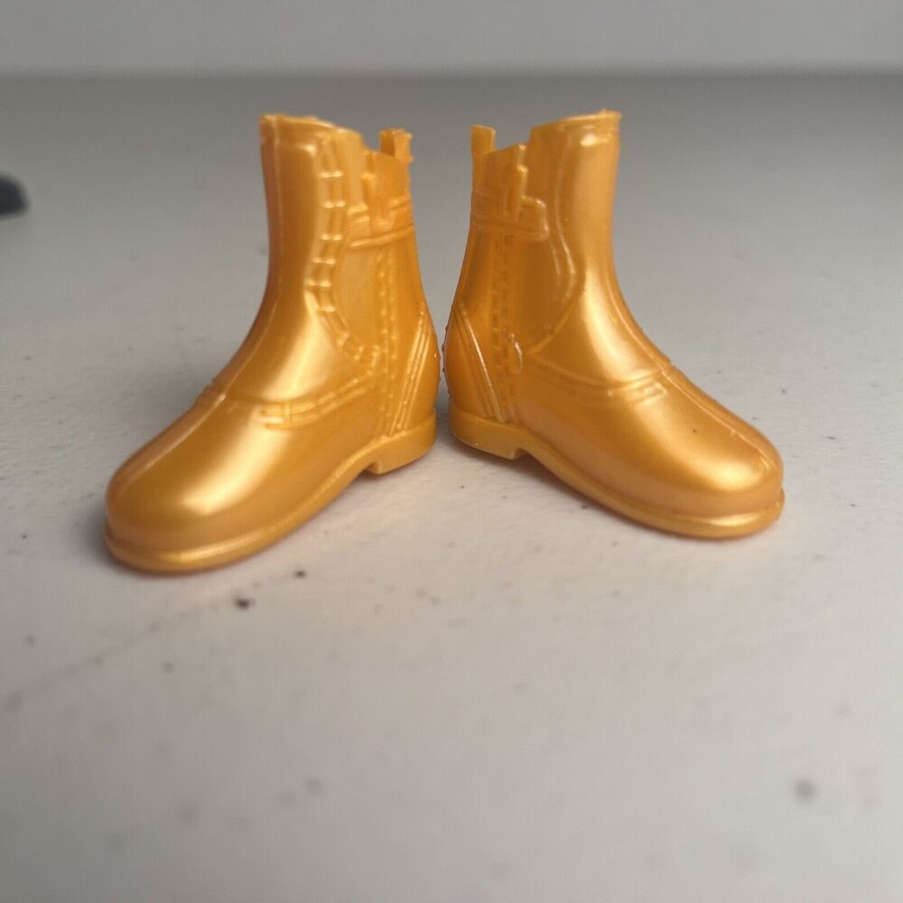 Barbie Doll Ken Shoes Boots Lot Gold and Black 2 Pairs Motorcycle Boots - Picture 7 of 10